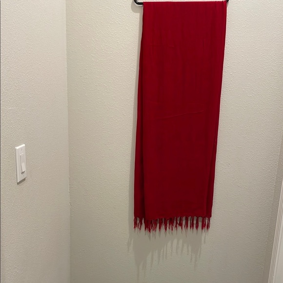 Vibrant Red Scarf with Fringe - Picture 2 of 2